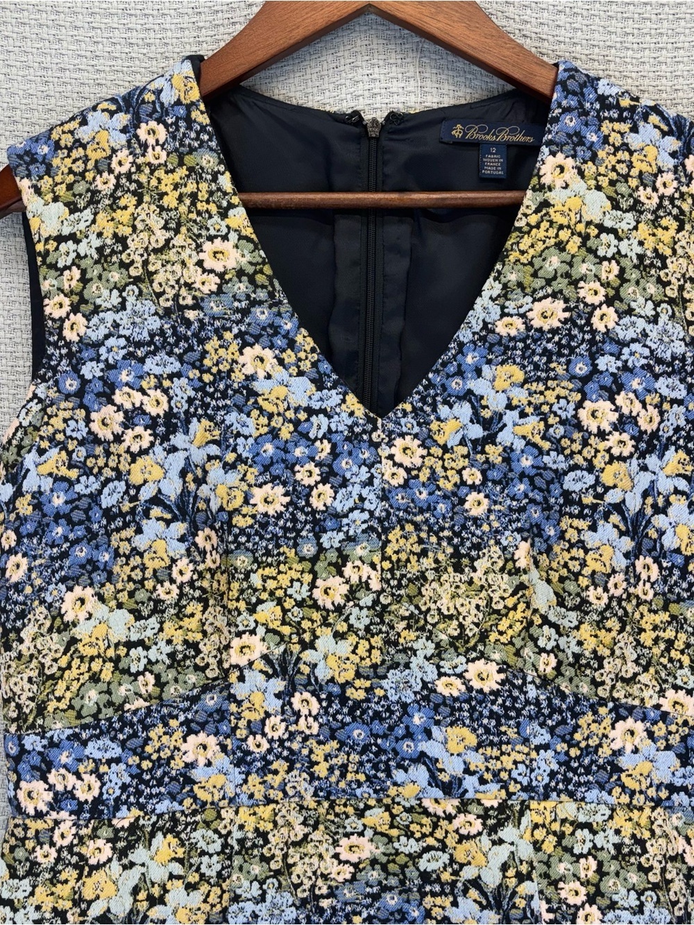 Brooks Brothers Blue Floral Upholstery French Woven Jacquard Tea Dress Sz 12 - Picture 2 of 11
